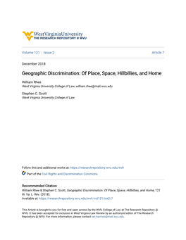 Geographic Discrimination: of Place, Space, Hillbillies, and Home