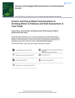 Arsenic and Heavy Metal Concentrations in Drinking Water in Pakistan and Risk Assessment: a Case Study