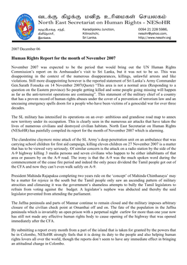 Human Rights Report for the Month of November 2007