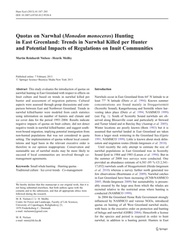 Hunting in East Greenland: Trends in Narwhal Killed Per Hunter and Potential Impacts of Regulations on Inuit Communities