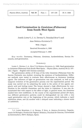 Seed Germination in Genisteae (Fabaceae) from South-West Spain