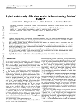 A Photometric Study of Be Stars Located in the Seismology Fields Of