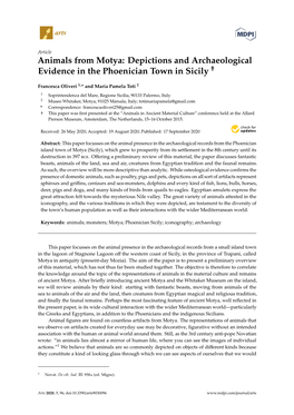 Animals from Motya: Depictions and Archaeological † Evidence in the Phoenician Town in Sicily