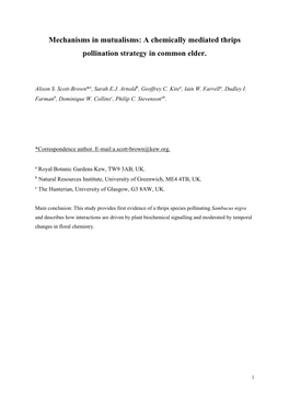 Mechanisms in Mutualisms: a Chemically Mediated Thrips Pollination Strategy in Common Elder