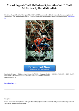 Download Marvel Legends Todd Mcfarlane Spider-Man Vol. 2: Todd Mcfarlane Ebook Pdf by David Michelinie in Comics and Graphic Novels