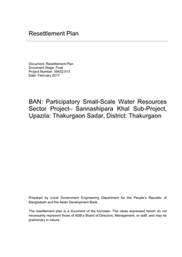 Resettlement Plan BAN: Participatory Small-Scale Water Resources