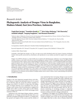 Research Article Phylogenetic Analysis of Dengue Virus in Bangkalan, Madura Island, East Java Province, Indonesia