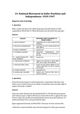 14. National Movement in India–Partition and Independence: 1939-1947