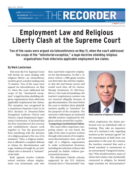 RECORDER Daily at Employment Law and Religious Liberty Clash at the Supreme Court