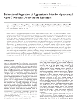 Bidirectional Regulation of Aggression in Mice by Hippocampal Alpha-7 Nicotinic Acetylcholine Receptors