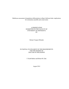 Multilocus Assessment of Population Differentiation in Baja California Birds: Implications for Community Assembly and Conservation