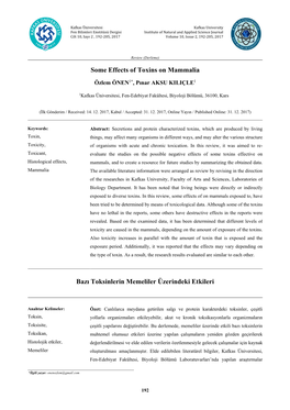 Some Effects of Toxins on Mammalia Bazı Toksinlerin Memeliler