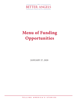 Menu of Funding Opportunities