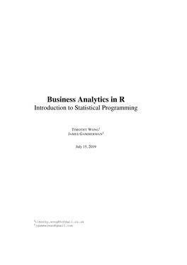 Business Analytics in R Introduction to Statistical Programming
