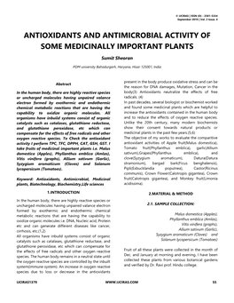 Antioxidants and Antimicrobial Activity of Some Medicinally Important Plants