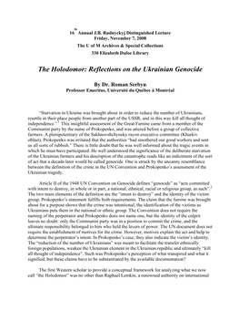 The Holodomor: Reflections on the Ukrainian Genocide