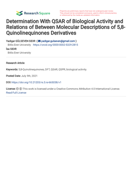 Determination with QSAR of Biological Activity and Relations of Between Molecular Descriptions of 5,8- Quinolinequinones Derivatives