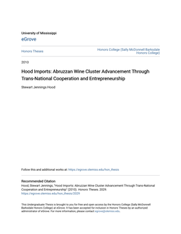 Abruzzan Wine Cluster Advancement Through Trans-National Cooperation and Entrepreneurship