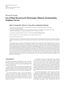 Use of Plant Resources by Merosargus (Diptera, Stratiomyidae, Sarginae) Larvae