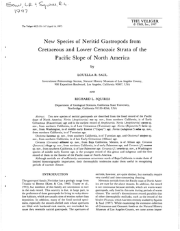 New Species of Neritid Gastropods from Cretaceous and Lower Cenozoic Strata of the Pacific Slope of North America
