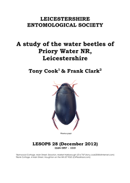 A Study of Water Beetles at Priory Water, Leicestershire