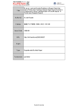 Title Women, Land and Gender Relations in Negerii Sembilan