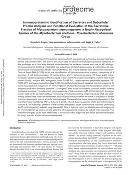 Immunoproteomic Identification of Secretory and Subcellular Protein Antigens and Functional Evaluation of the Secretome Fraction