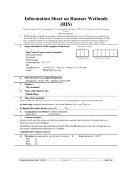 Information Sheet on Ramsar Wetlands (RIS) Categories Approved by Recommendation 4.7, As Amended by Resolution VIII.13 of the Conference of the Contracting Parties