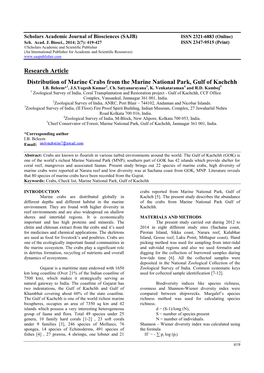 Research Article Distribution of Marine Crabs from the Marine National