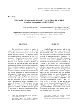 EFECTO DE Trichoderma Harzianum EN EL CONTROL DE MILDIU (Pseudoperonospora Cubensis) EN PEPINO