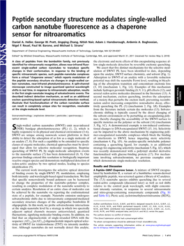 Peptide Secondary Structure Modulates Single-Walled Carbon Nanotube Fluorescence As a Chaperone Sensor for Nitroaromatics