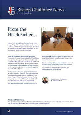 Bishop Challoner News from the Headteacher…