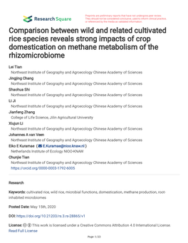 Comparison Between Wild and Related Cultivated Rice Species Reveals Strong Impacts of Crop Domestication on Methane Metabolism of the Rhizomicrobiome