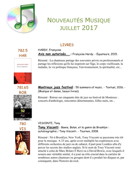 Nouveautés Musique Juillet 2017