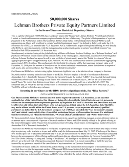 Lehman Brothers Private Equity Partners Limited in the Form of Shares Or Restricted Depositary Shares