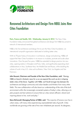 Renowned Architecture and Design Firm NBBJ Joins New Cities Foundation