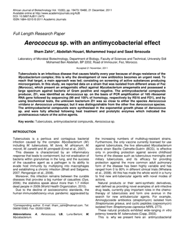 Aerococcus Sp. with an Antimycobacterial Effect