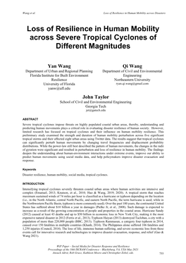 Loss of Resilience in Human Mobility Across Severe Tropical Cyclones of Different Magnitudes