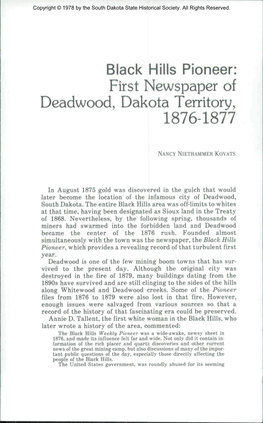 Black Hills Pioneer: First Newspaper of Deadwood, Dakota Territory, 1876-1877