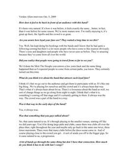 Verden Allen Interview Oct. 5, 2009 How Does It Feel