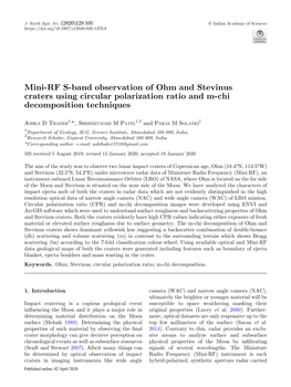 Mini-RF S-Band Observation of Ohm and Stevinus Craters Using Circular Polarization Ratio and M-Chi Decomposition Techniques