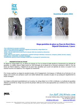 Ice-Fall /Alpinéo.Com 16 Rue Des Chardons Bleus, 05120 L’Argentiere La Bessée Tel: 33 (0)6 51 30 51 21 Info@Ice-Fall.Com