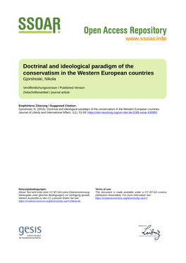 Doctrinal and Ideological Paradigm of the Conservatism in the Western European Countries Gjorshoski, Nikola