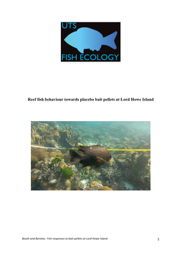 Reef Fish Behaviour Towards Placebo Bait Pellets at Lord Howe Island