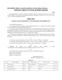 MINISTARSTVO POLJOPRIVREDE 2725 Na Temelju Članka 21