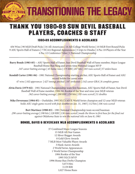 Thank You 1980-89 Sun Devil Baseball Players, Coaches & Staff