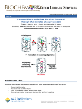 Common Mitochondrial DNA Mutations Generated Through DNA-Mediated Charge Transport† Edward J