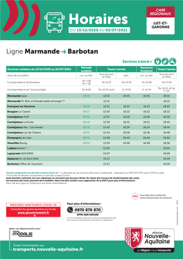 Horaires LOT-ET- GARONNE DU 13/12/2020 AU 02/07/2021