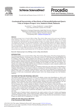 Geochemical Characteristics of Host Rocks of Polymetallic Epithermal Quartz Veins at Soripesa Prospect Area, Sumbawa Island