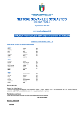 Settore Giovanile E Scolastico 00198 Roma – Via Po, 36